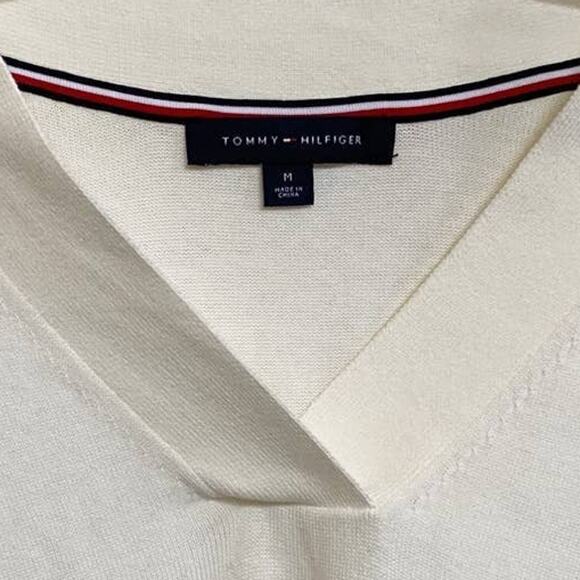 TOMMY HILFIGER Rainbow Striped-Sleeve Sweater V-Neck Pullover‎ SZ M NWOT - Picture 5 of 10